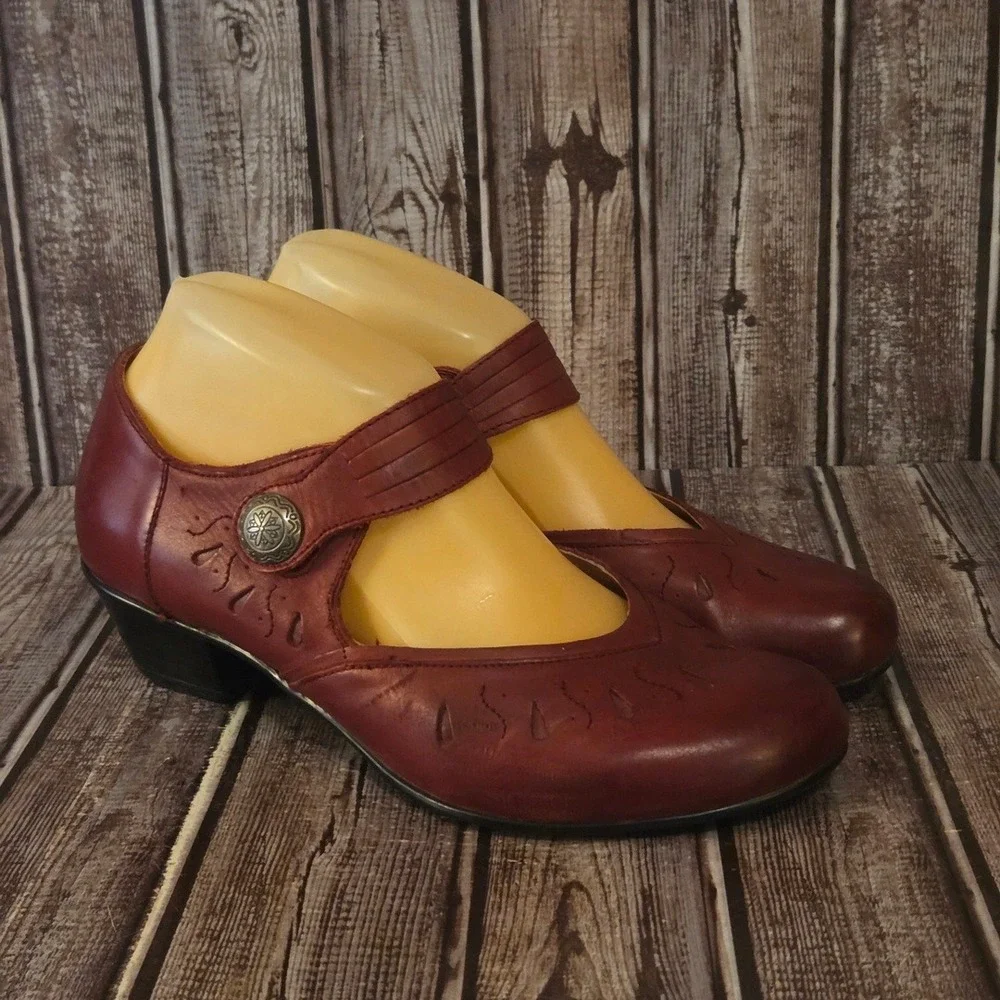 Sz 8.5 Aetrex Rachel Burgundy Leather Laser Cut Mary Jane Comfort Pumps Shoes